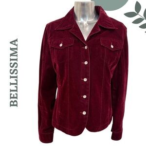 BELLISSIMA Burgundy Velvet Blazer Jacket Rhinestone Buttons– Size Large